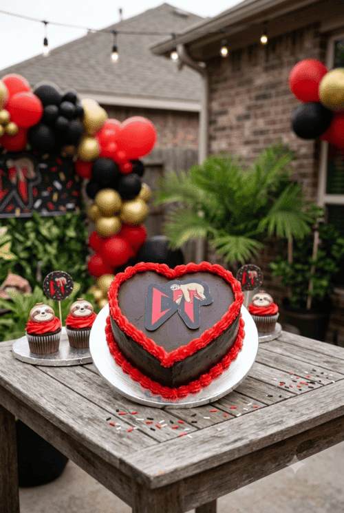 decoración en patio, pastel y cupcakes con temática de corridos tumbados